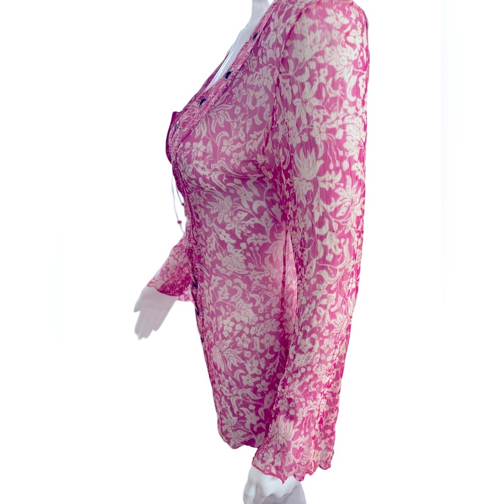 ✨POUPETTE St Barth sheer pink & white long sleeve blouse - Picture 10 of 11